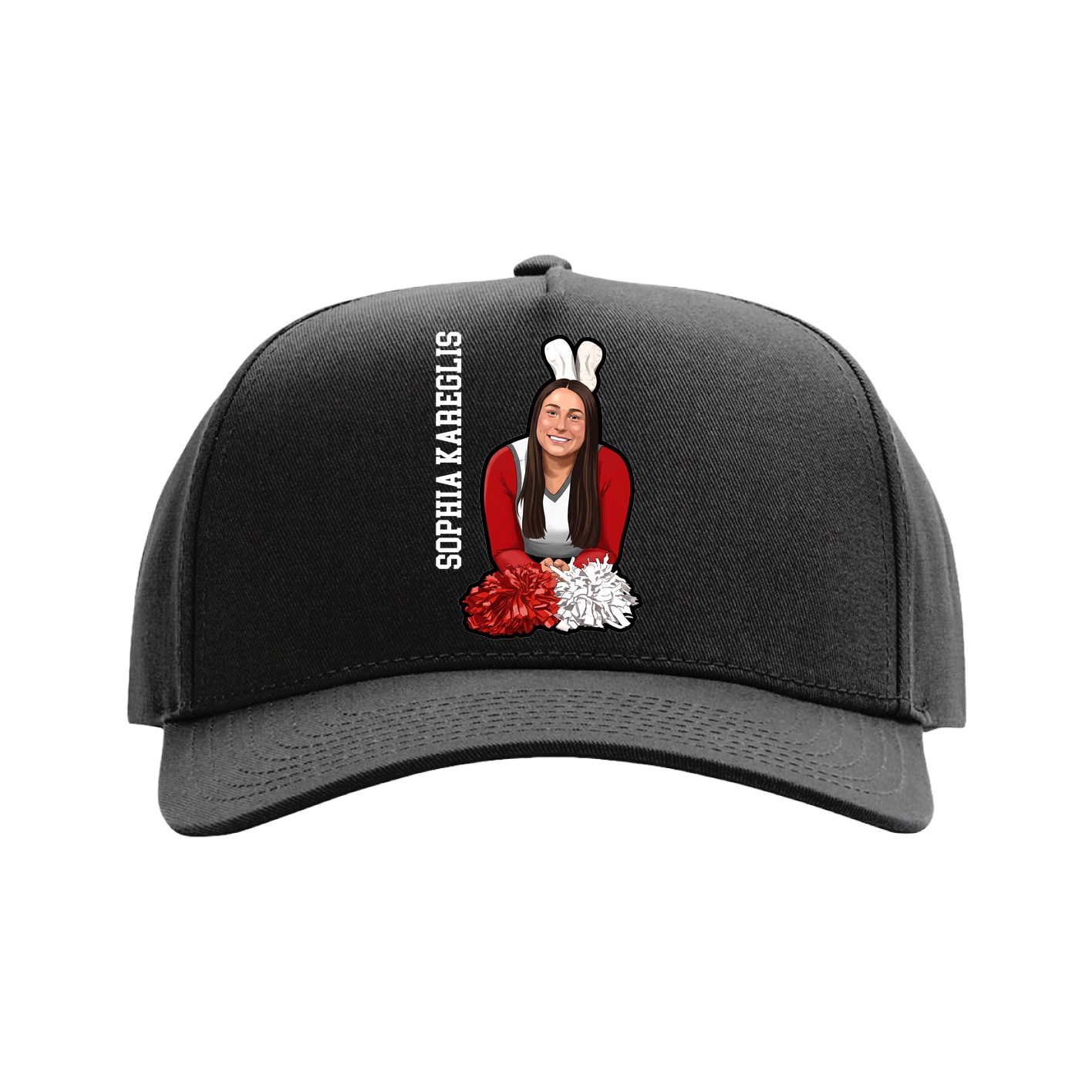 Full Fabric Five-Panel Champ Cap — Name Vertical in Black