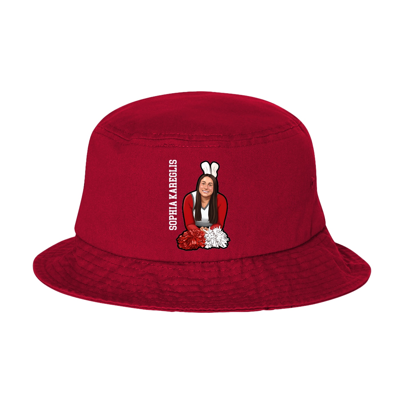 Bucket Cap — Name Vertical in Red