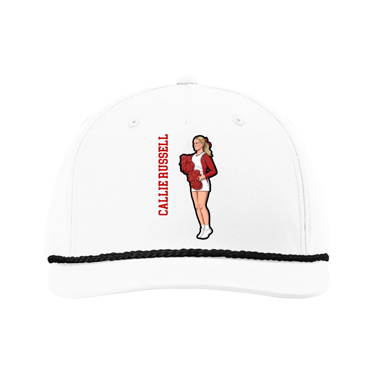 Five-Panel Classic Rope Cap — Name Vertical in White
