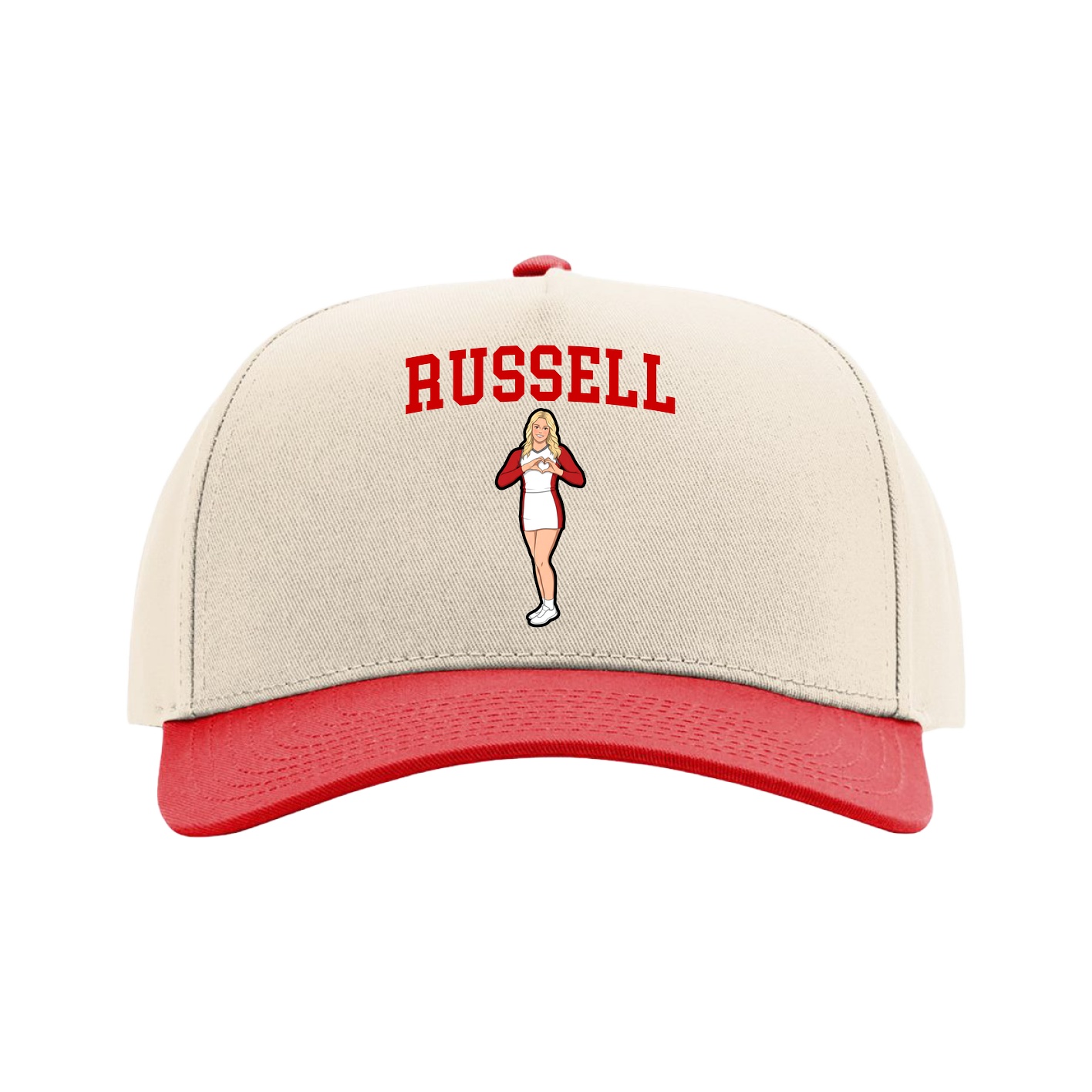 Full Fabric Five-Panel Champ Cap — Shirsey in Cream/Red
