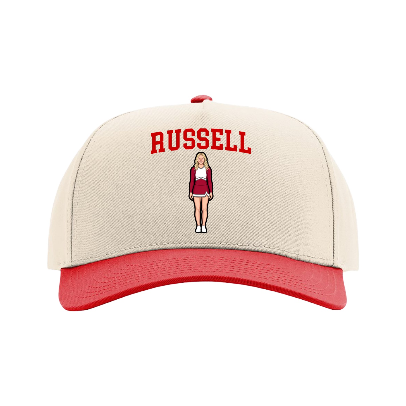 Full Fabric Five-Panel Champ Cap — Shirsey in Cream/Red