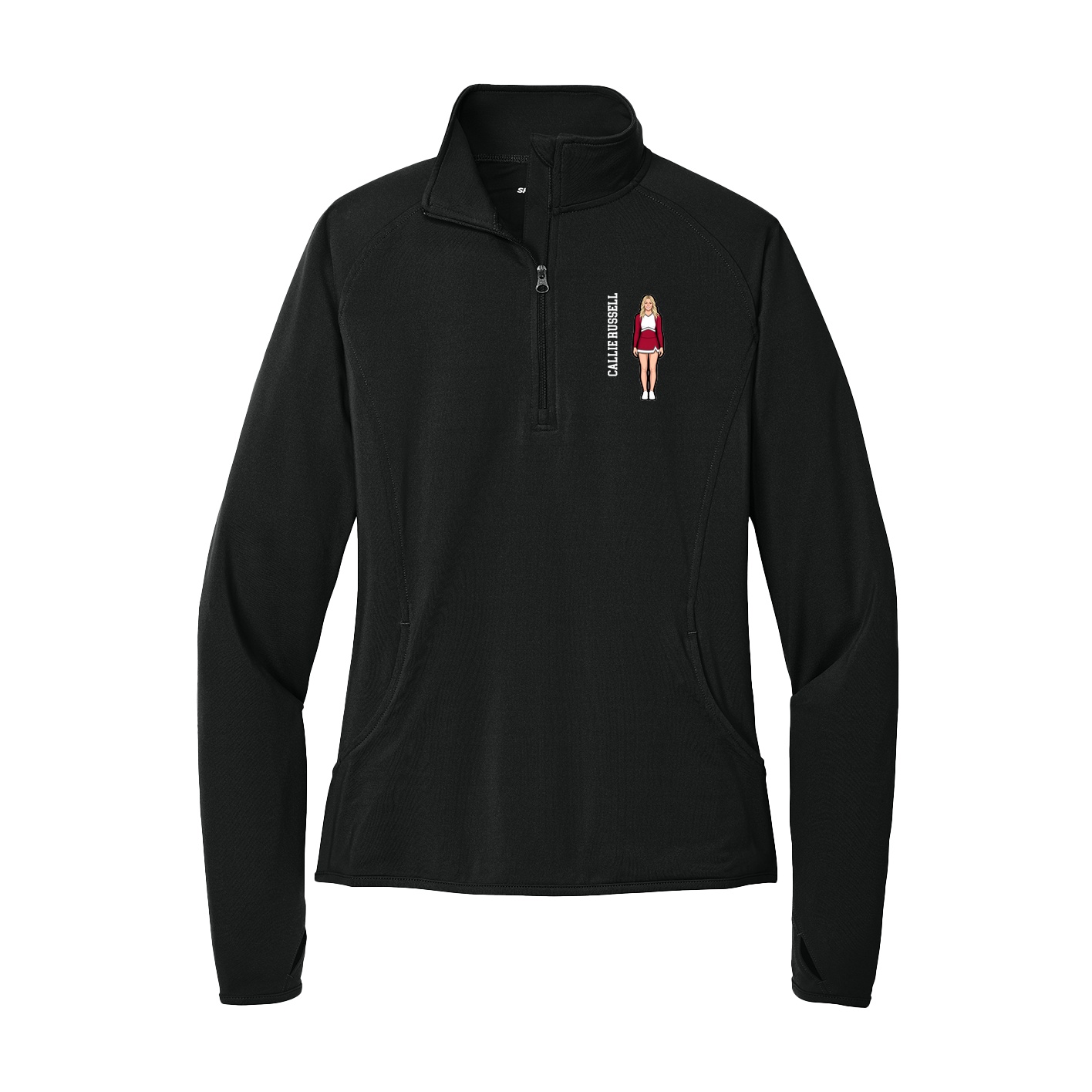 Women's Q-Zip Pullover — Name Vertical in Black