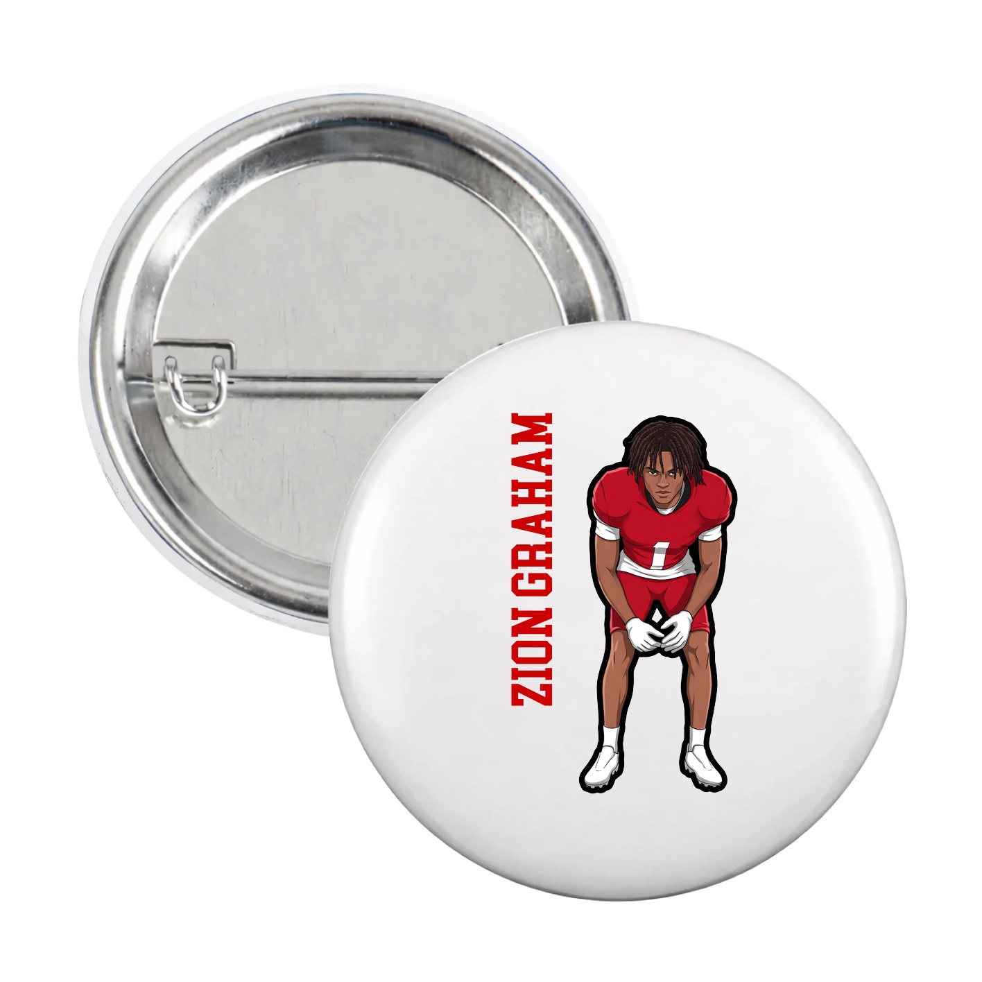 Game Day Button — Name Vertical in White