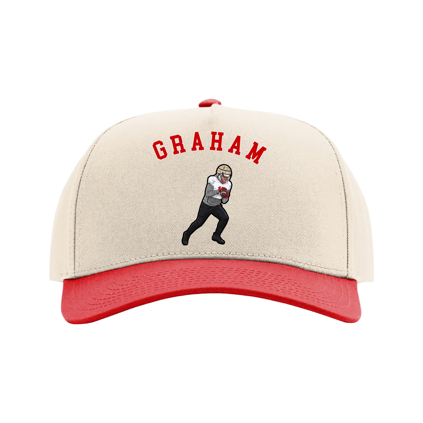 Full Fabric Five-Panel Champ Cap — Shirsey Arch in Cream/Red