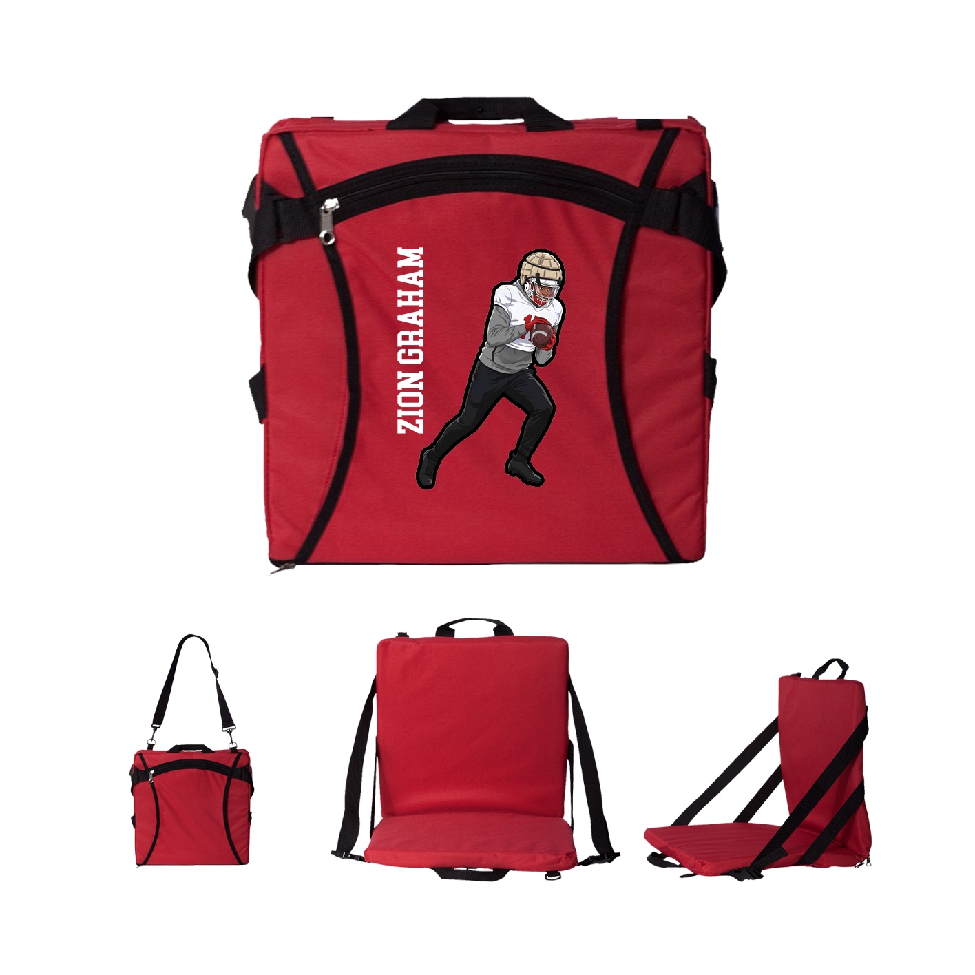 Folding Stadium Seat — Name Vertical in Red