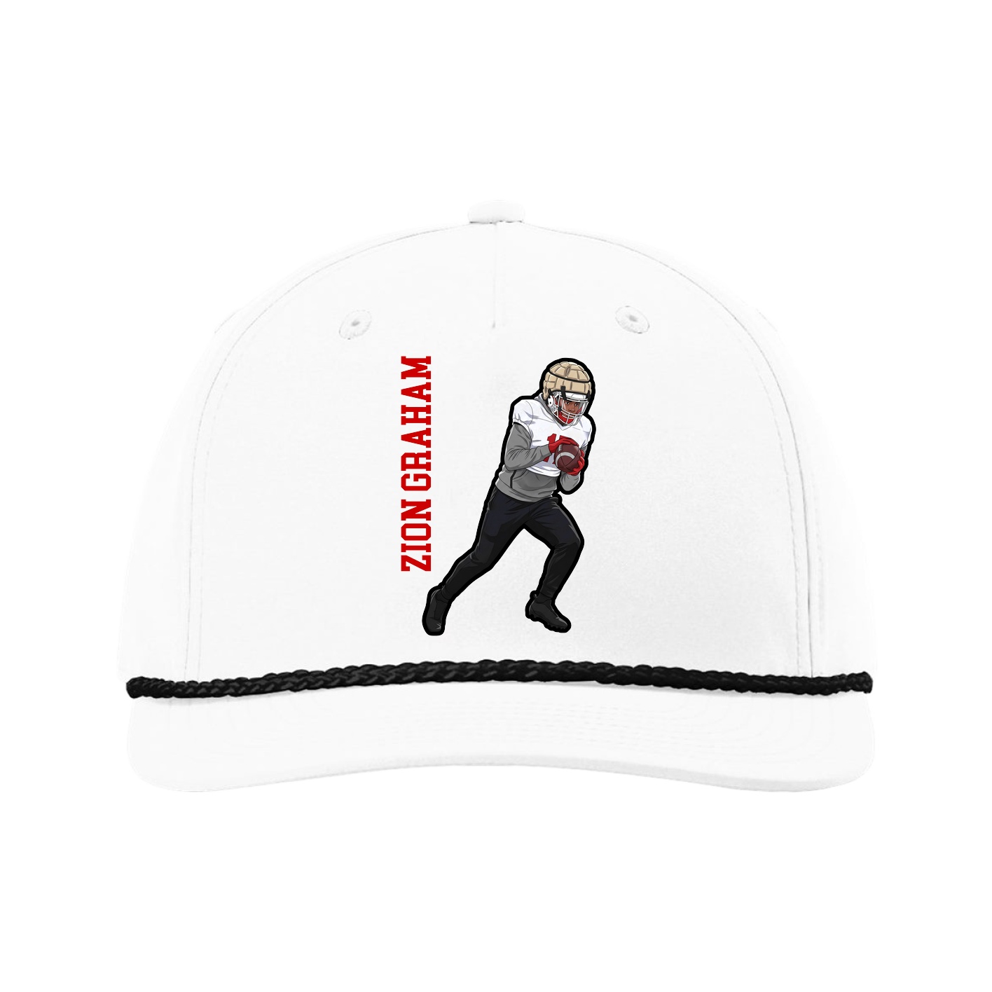 Five-Panel Classic Rope Cap — Name Vertical in White