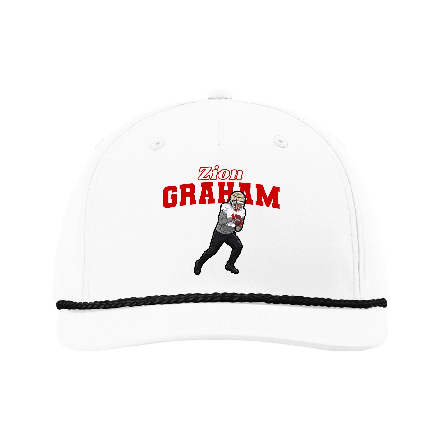 Five-Panel Classic Rope Cap — Name Arch in White