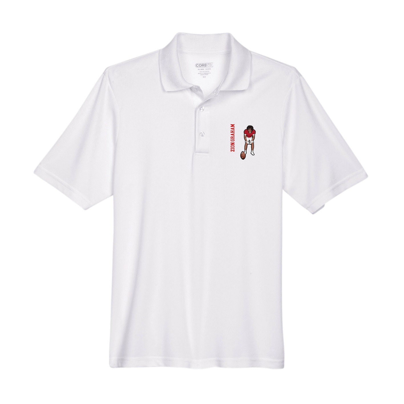 Performance Polo — Name Vertical in White