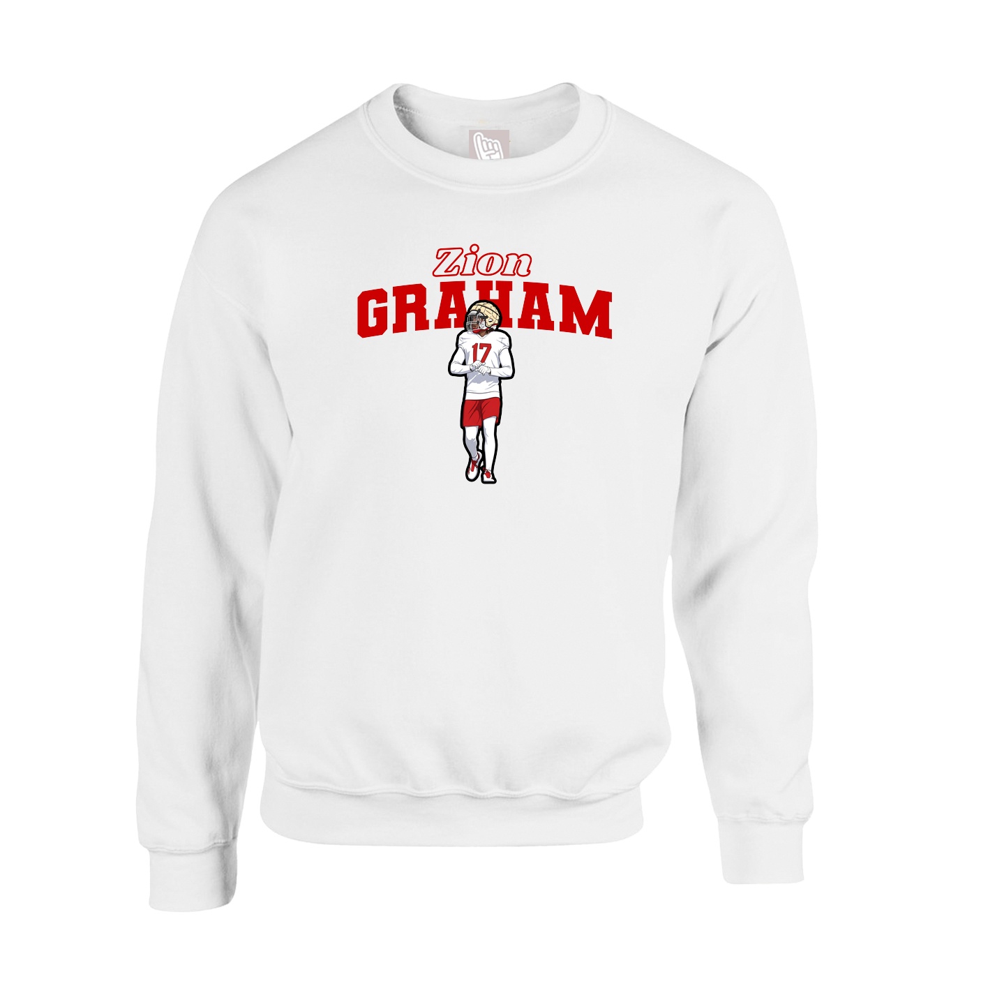 Fleece Crew — Name Arch in White