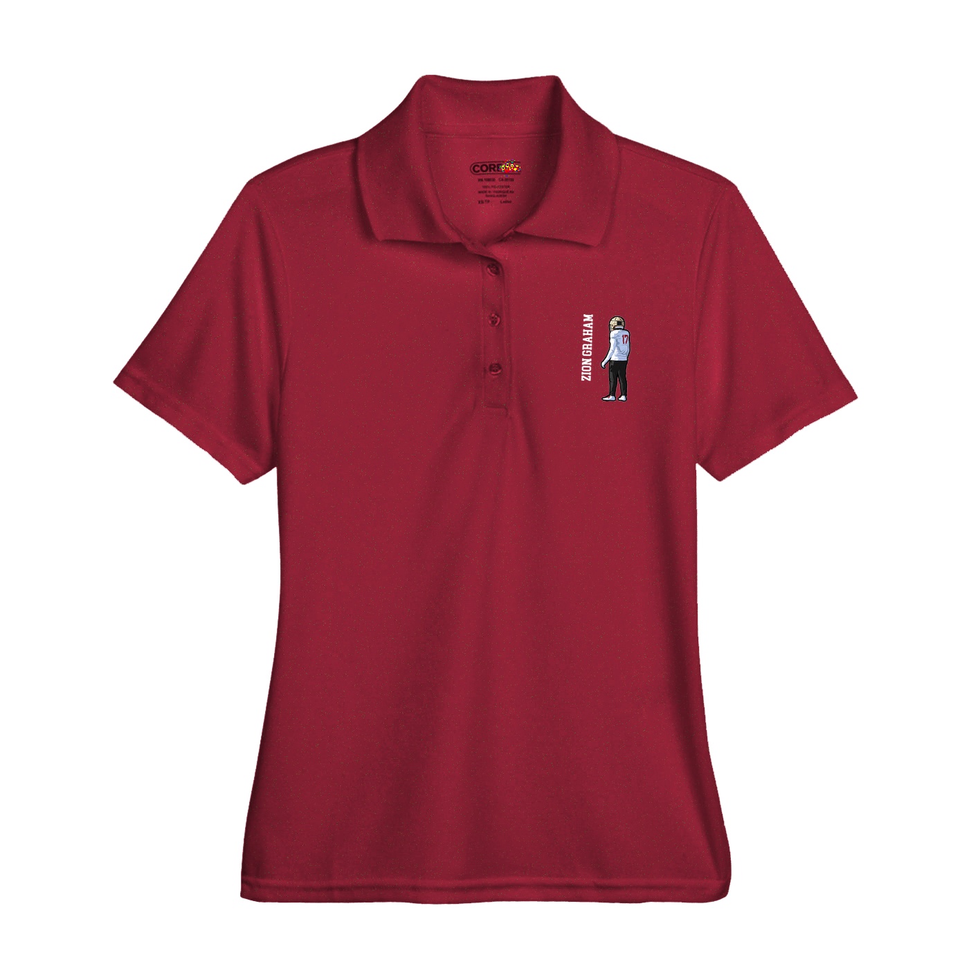 Womens Performance Polo — Name Vertical in Red
