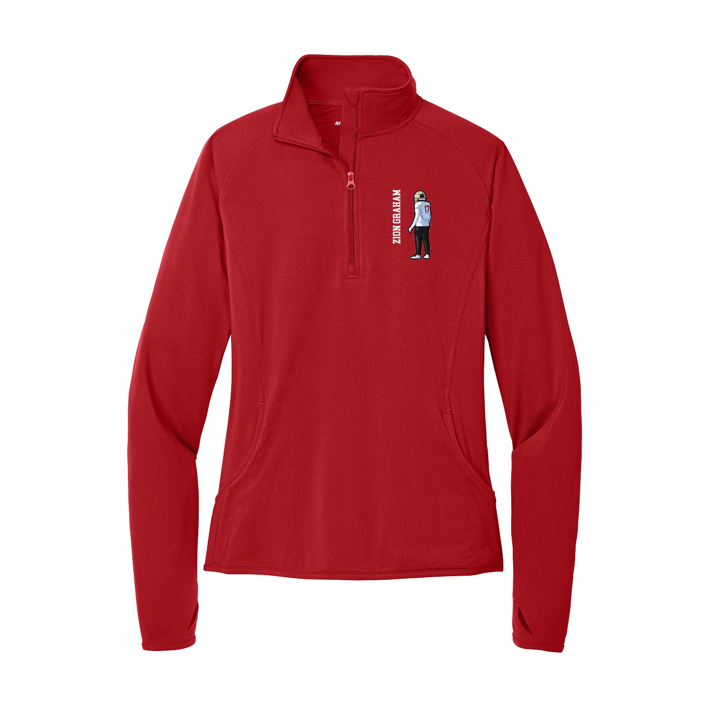 Women's Q-Zip Pullover — Name Vertical in Red