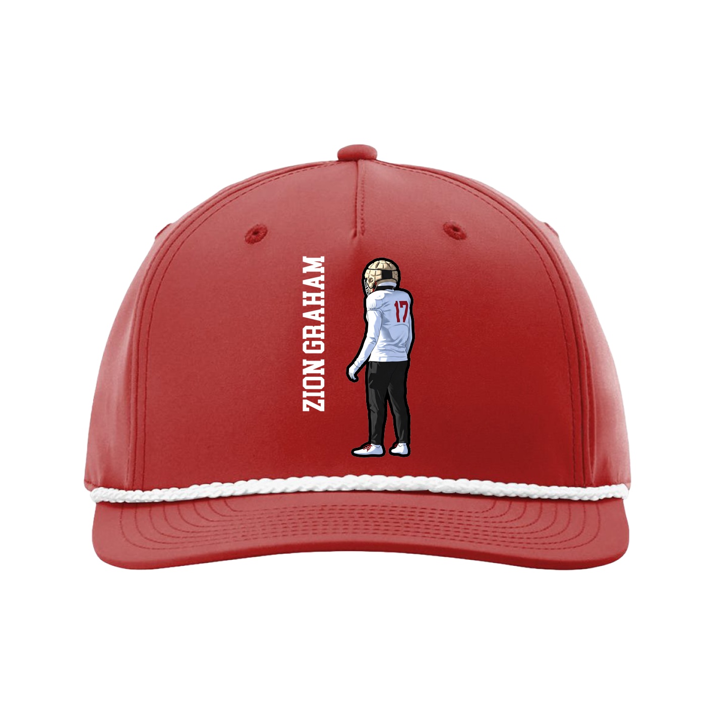 Five-Panel Classic Rope Cap — Name Vertical in Red