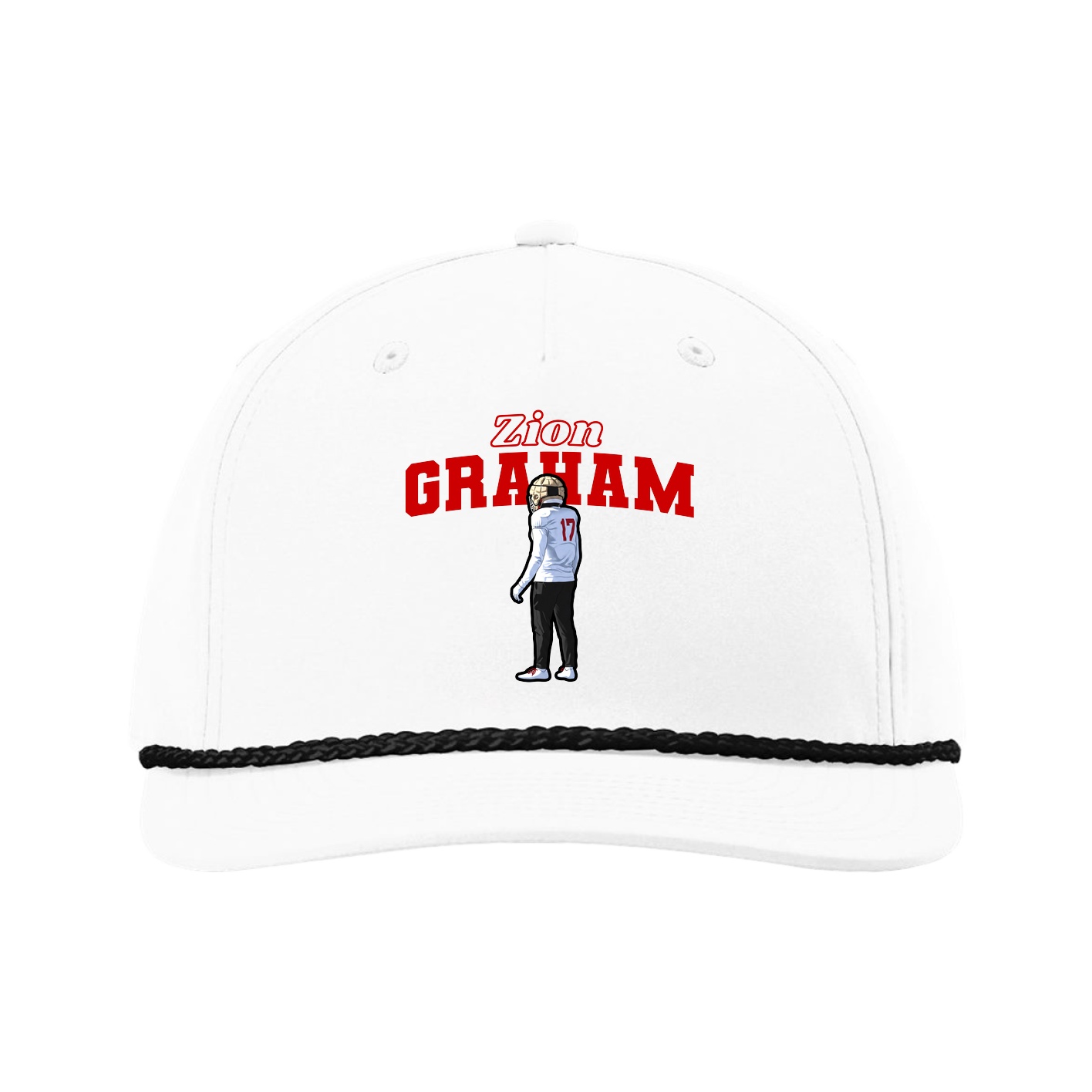 Five-Panel Classic Rope Cap — Name Arch in White