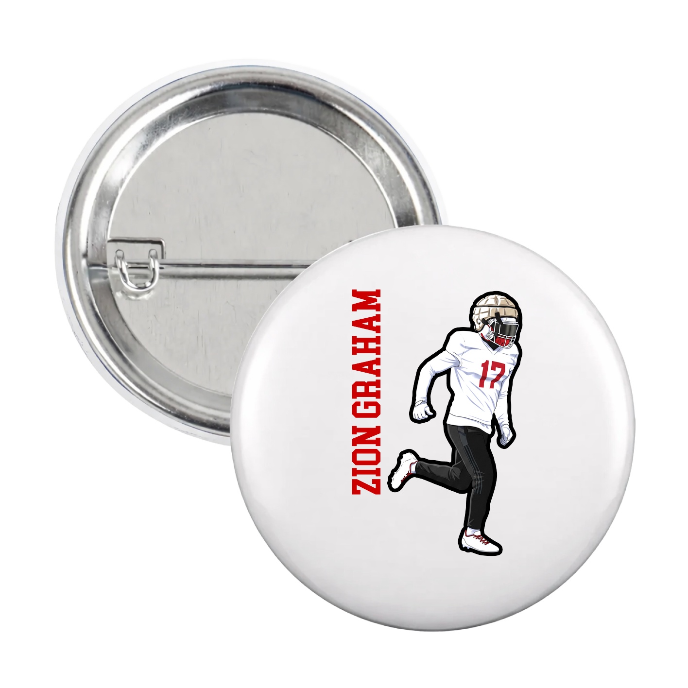Game Day Button — Name Vertical in White