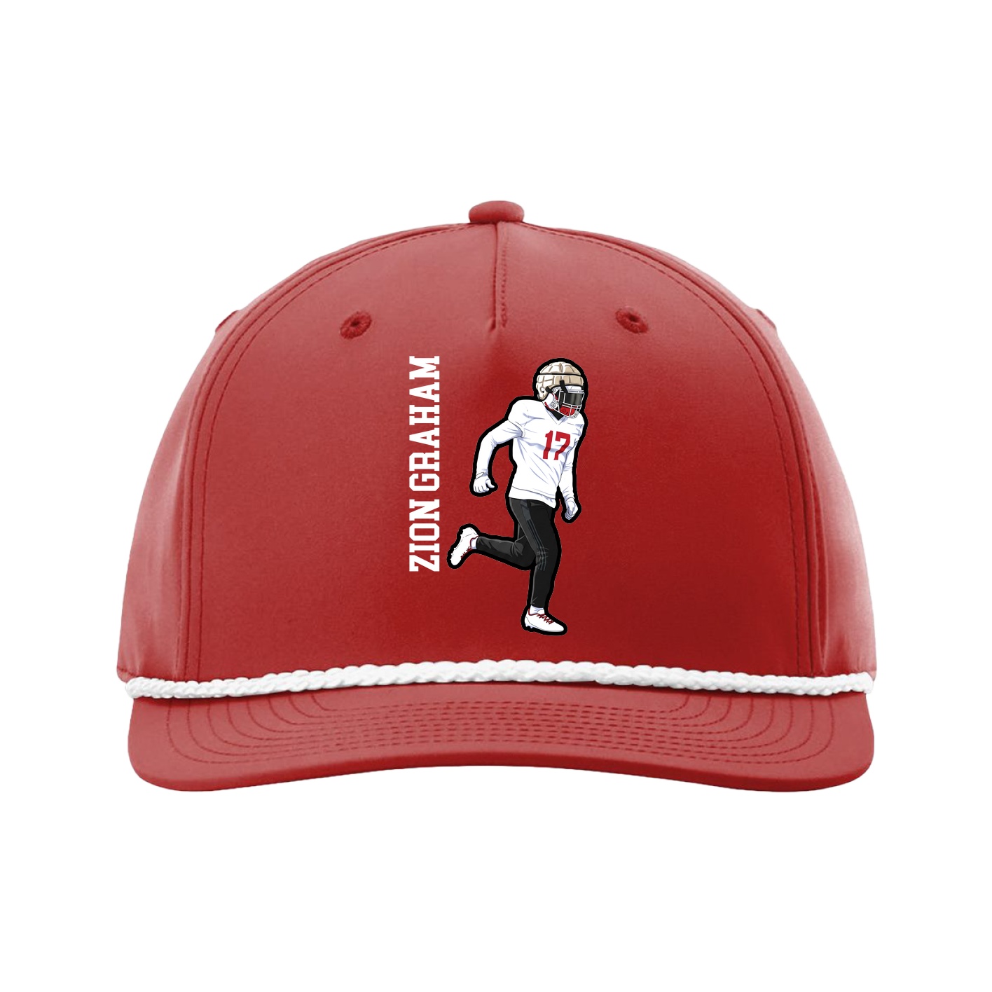 Five-Panel Classic Rope Cap — Name Vertical in Red
