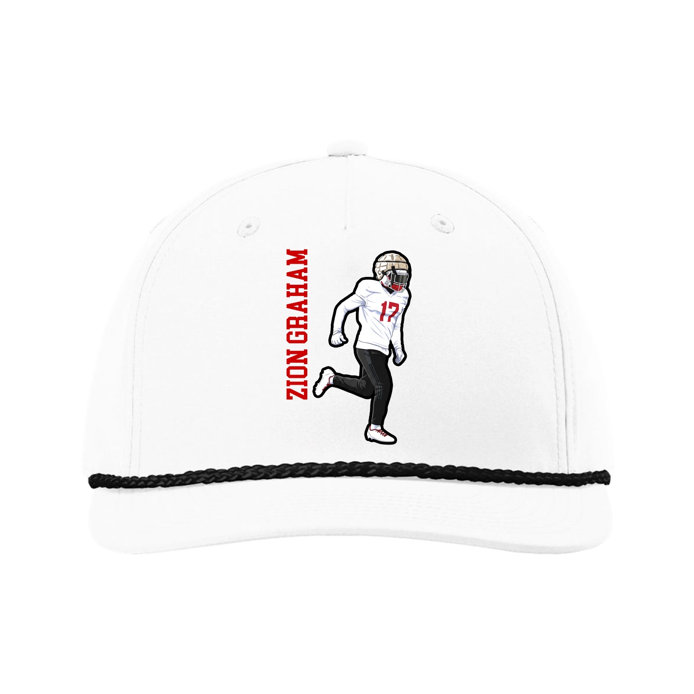 Five-Panel Classic Rope Cap — Name Vertical in White
