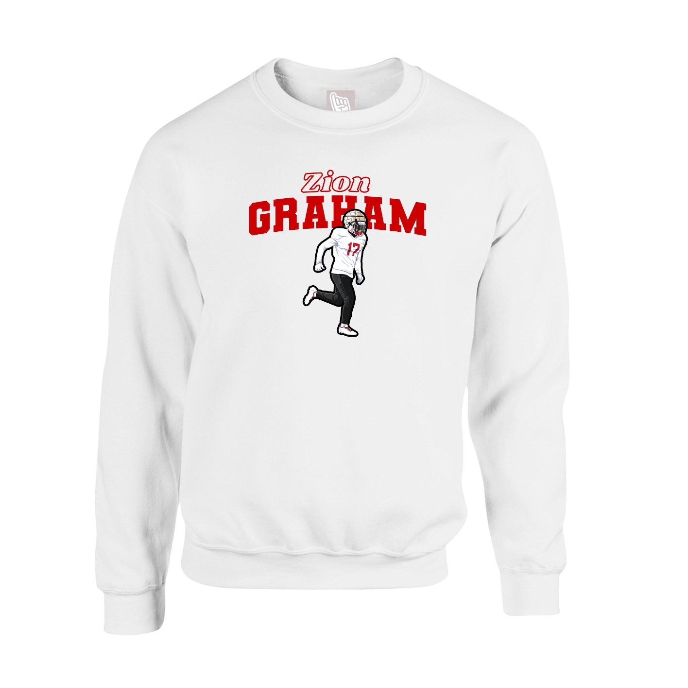 Fleece Crew — Name Arch in White