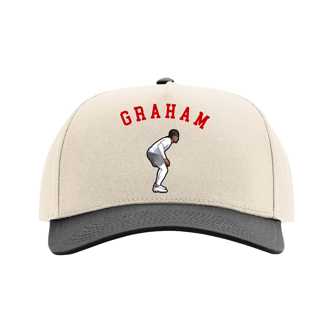 Full Fabric Five-Panel Champ Cap — Shirsey Arch in Cream/Black