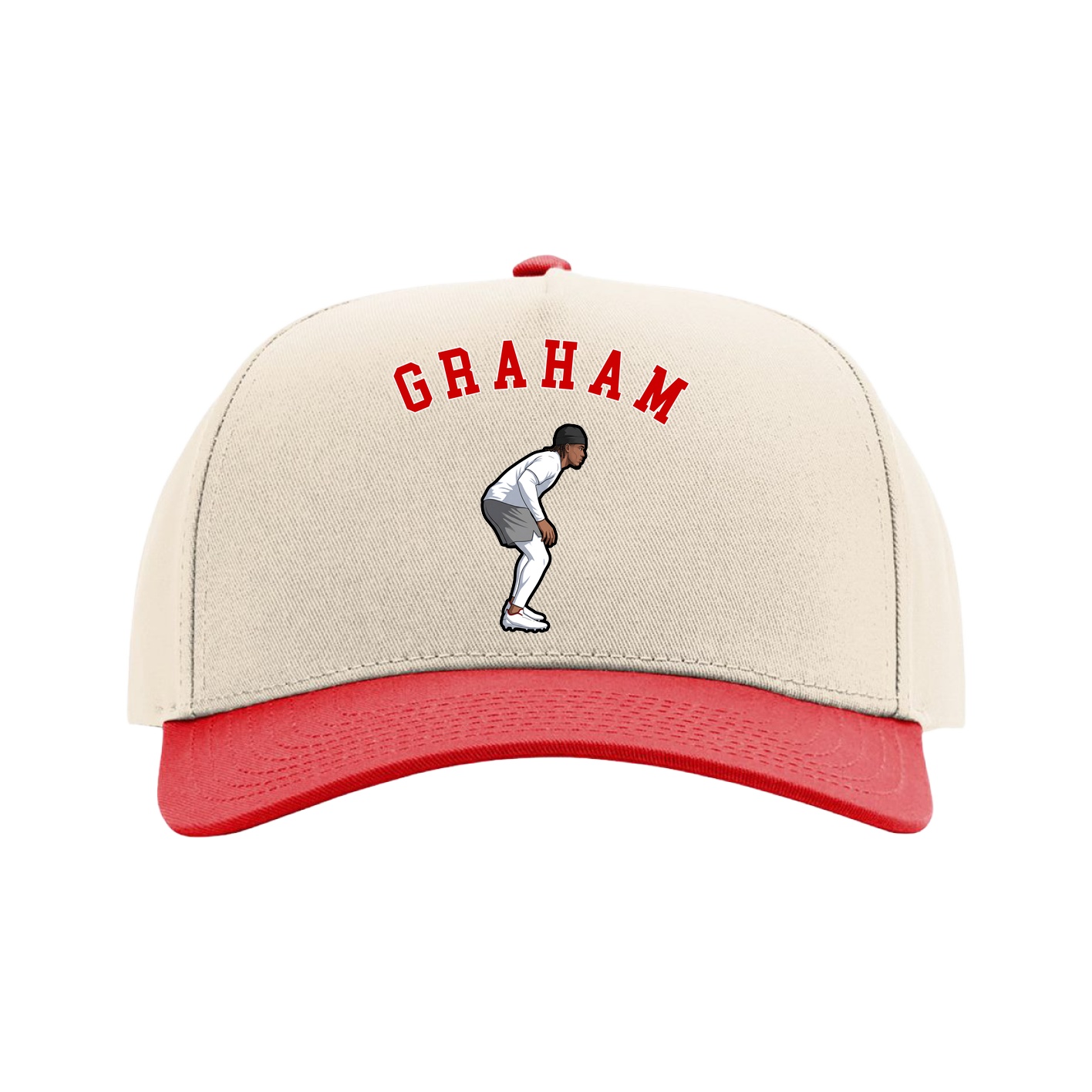 Full Fabric Five-Panel Champ Cap — Shirsey Arch in Cream/Red