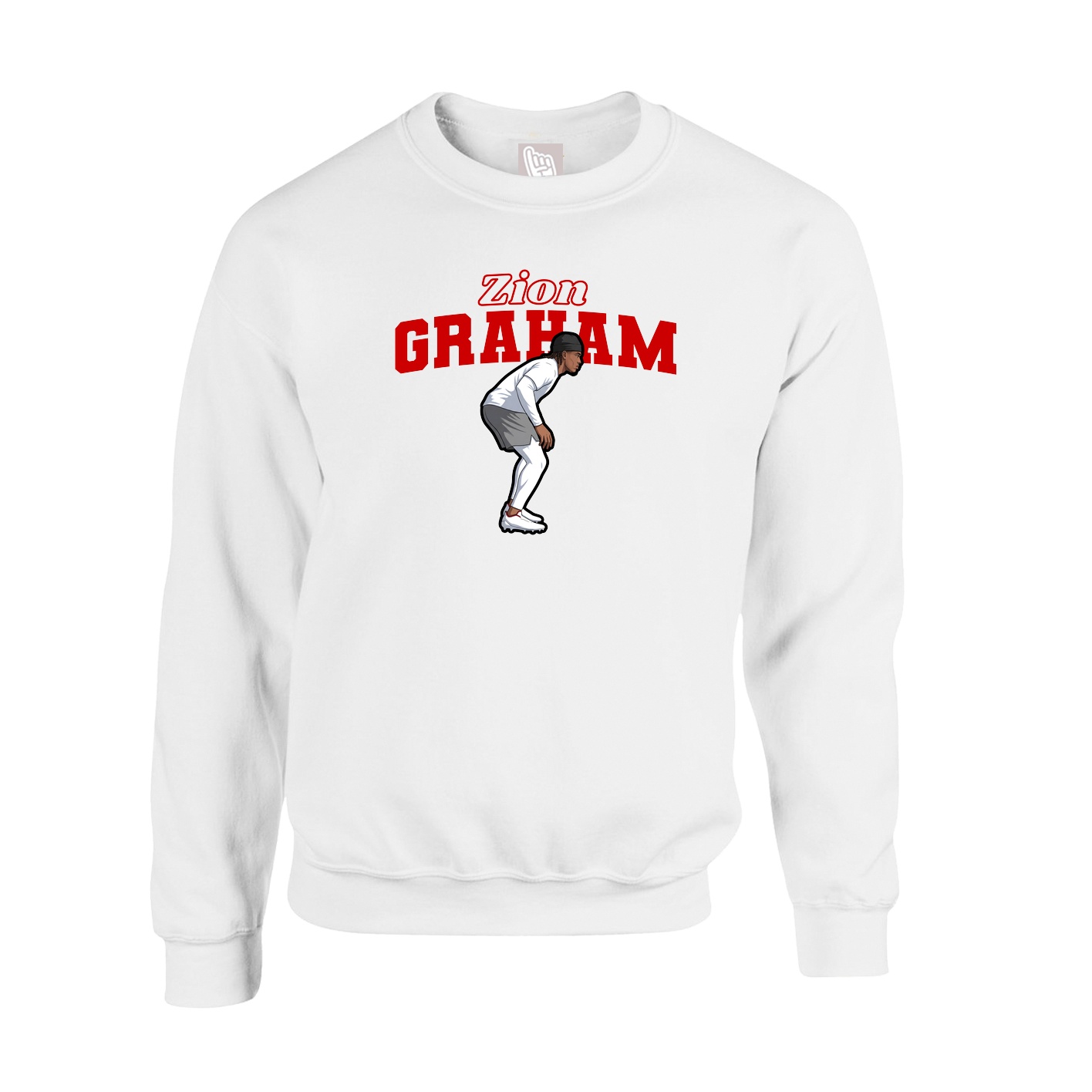 Fleece Crew — Name Arch in White