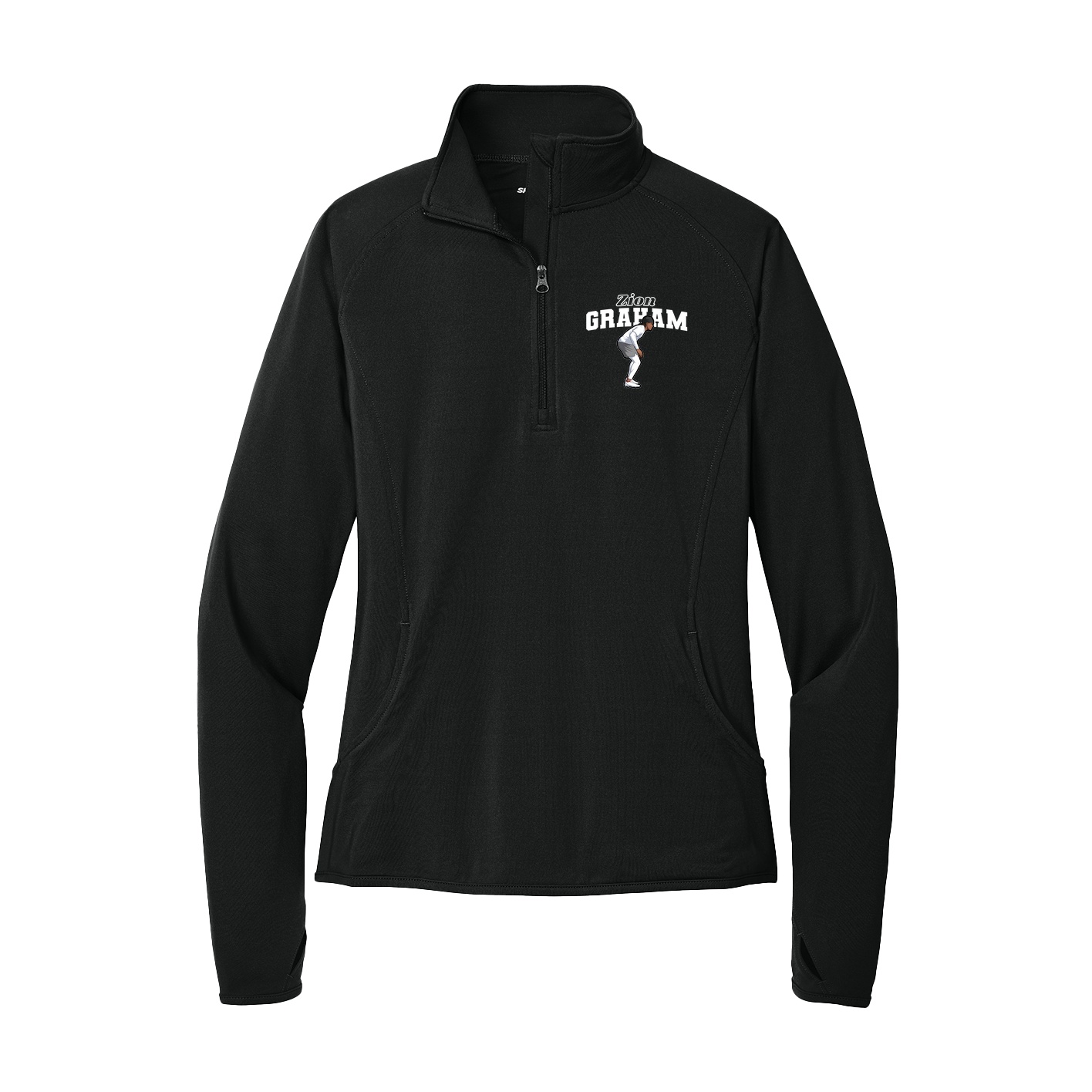 Women's Q-Zip Pullover — Name Arch in Black