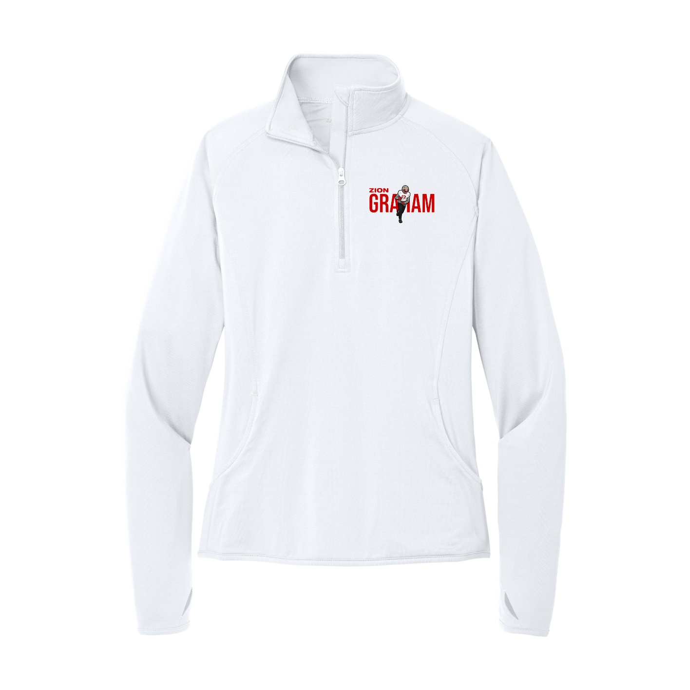 Women's Q-Zip Pullover — Player Name in White