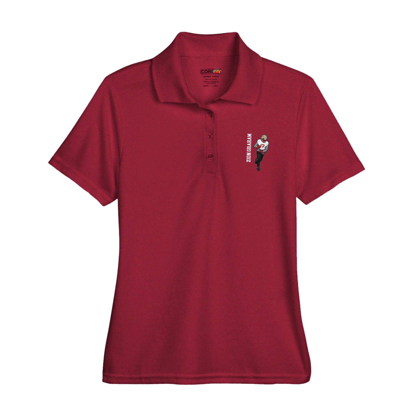 Womens Performance Polo — Name Vertical in Red