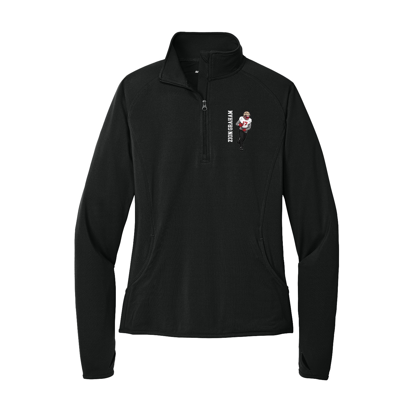 Women's Q-Zip Pullover — Name Vertical in Black