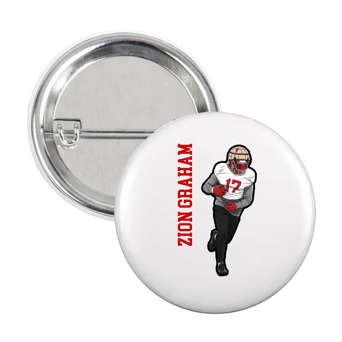 Game Day Button — Name Vertical in White