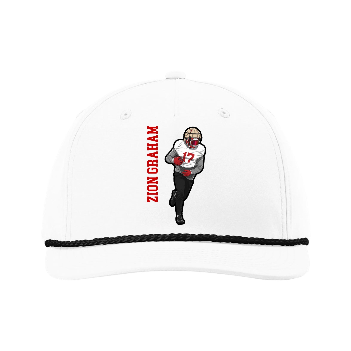 Five-Panel Classic Rope Cap — Name Vertical in White