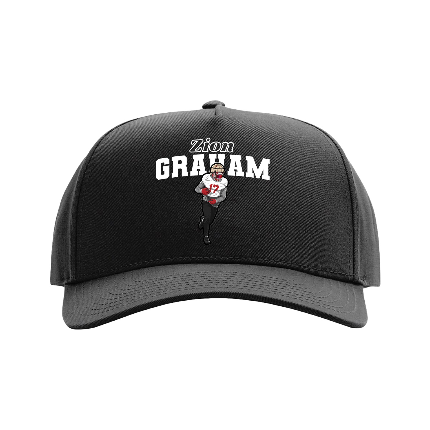 Full Fabric Five-Panel Champ Cap — Name Arch in Black