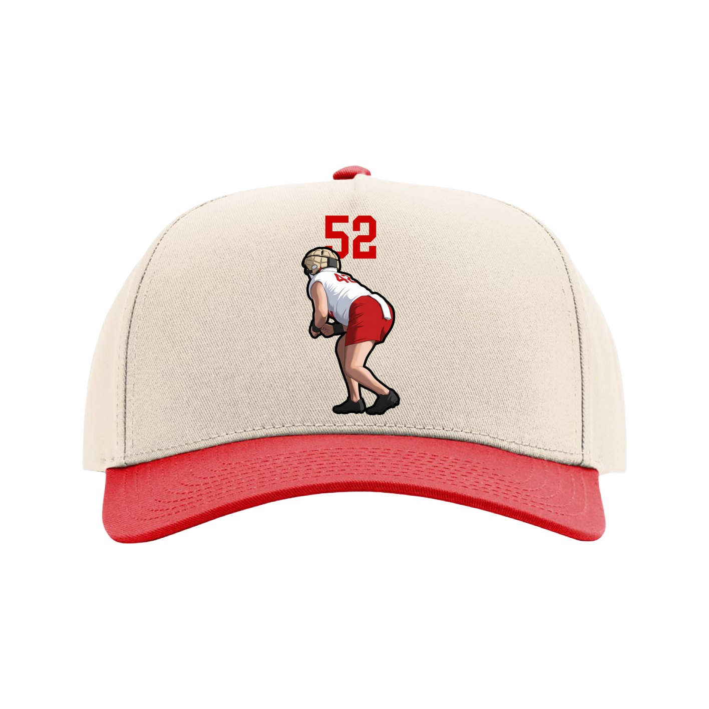 Full Fabric Five-Panel Champ Cap — Number Top in Cream/Red