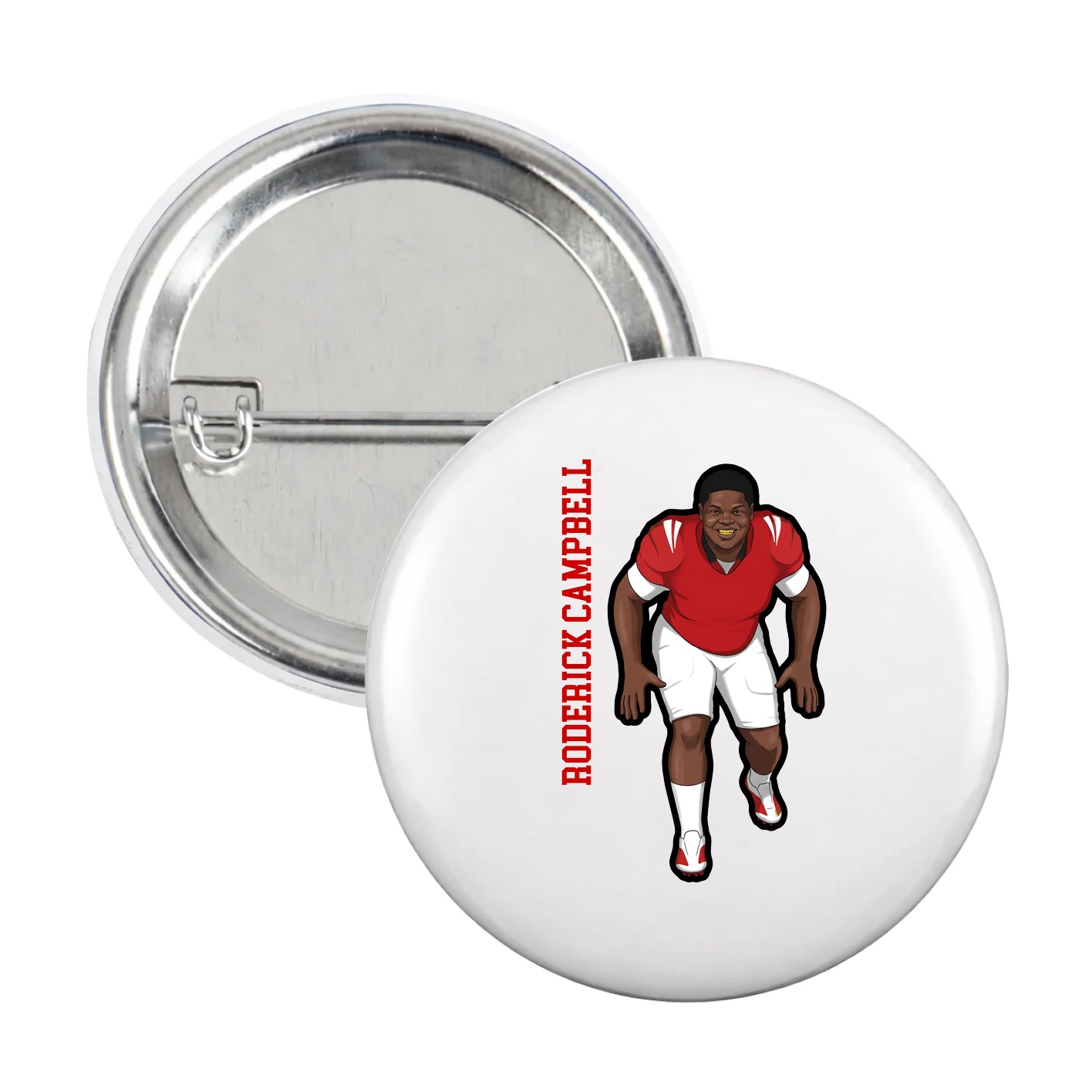 Game Day Button — Name Vertical in White