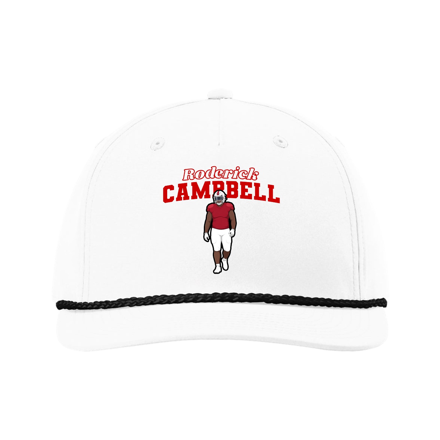 Five-Panel Classic Rope Cap — Name Arch in White