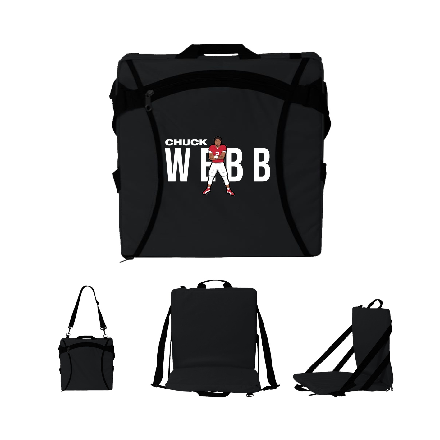 Folding Stadium Seat — Player Name in Black