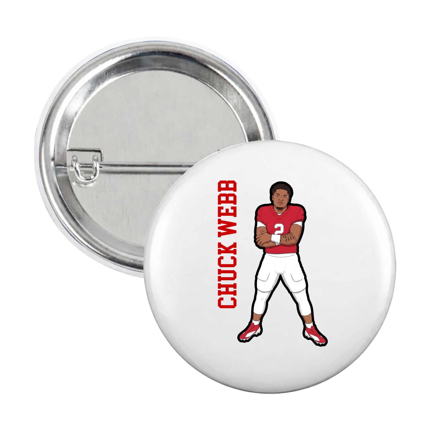Game Day Button — Name Vertical in White