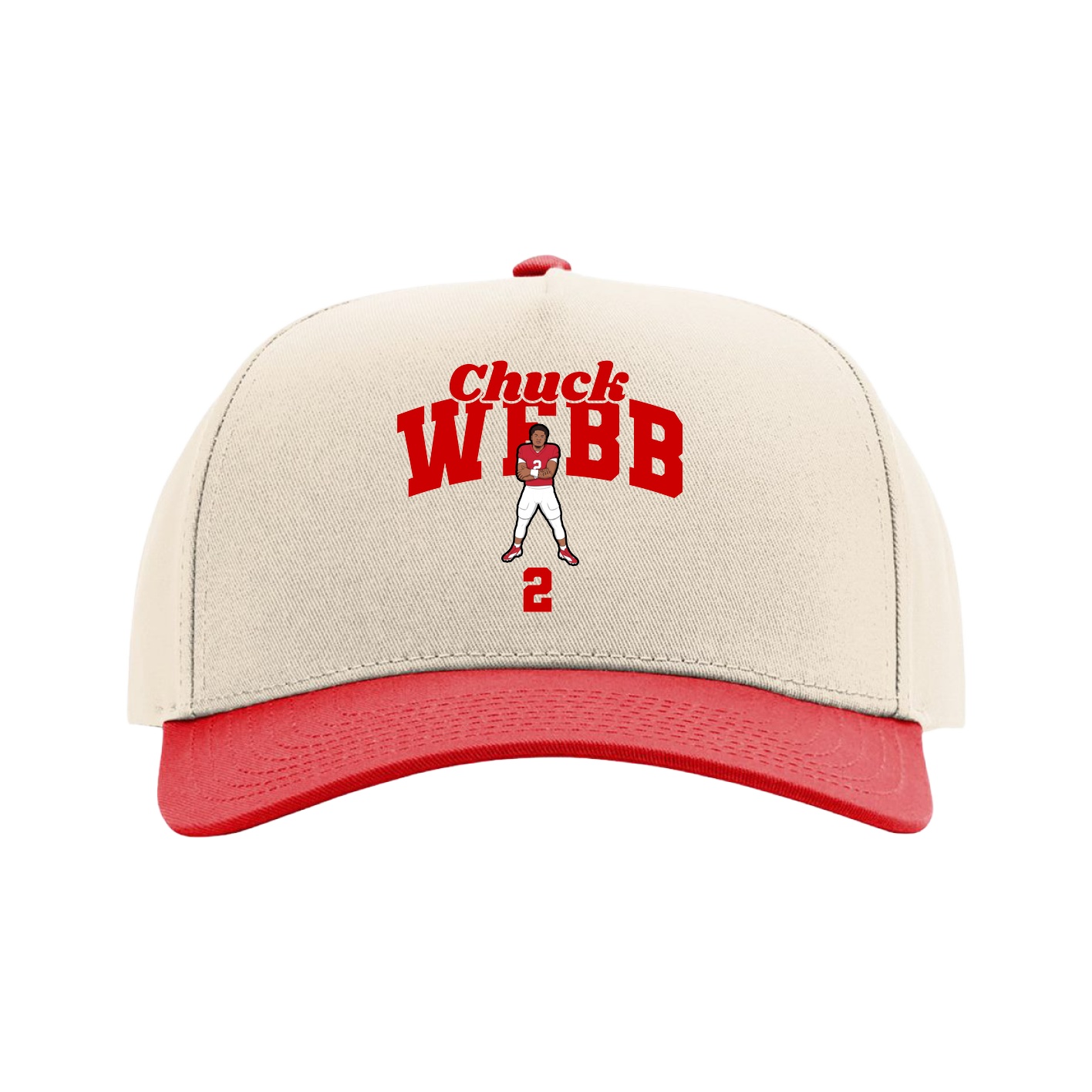 Full Fabric Five-Panel Champ Cap — Signature Arch in Cream/Red