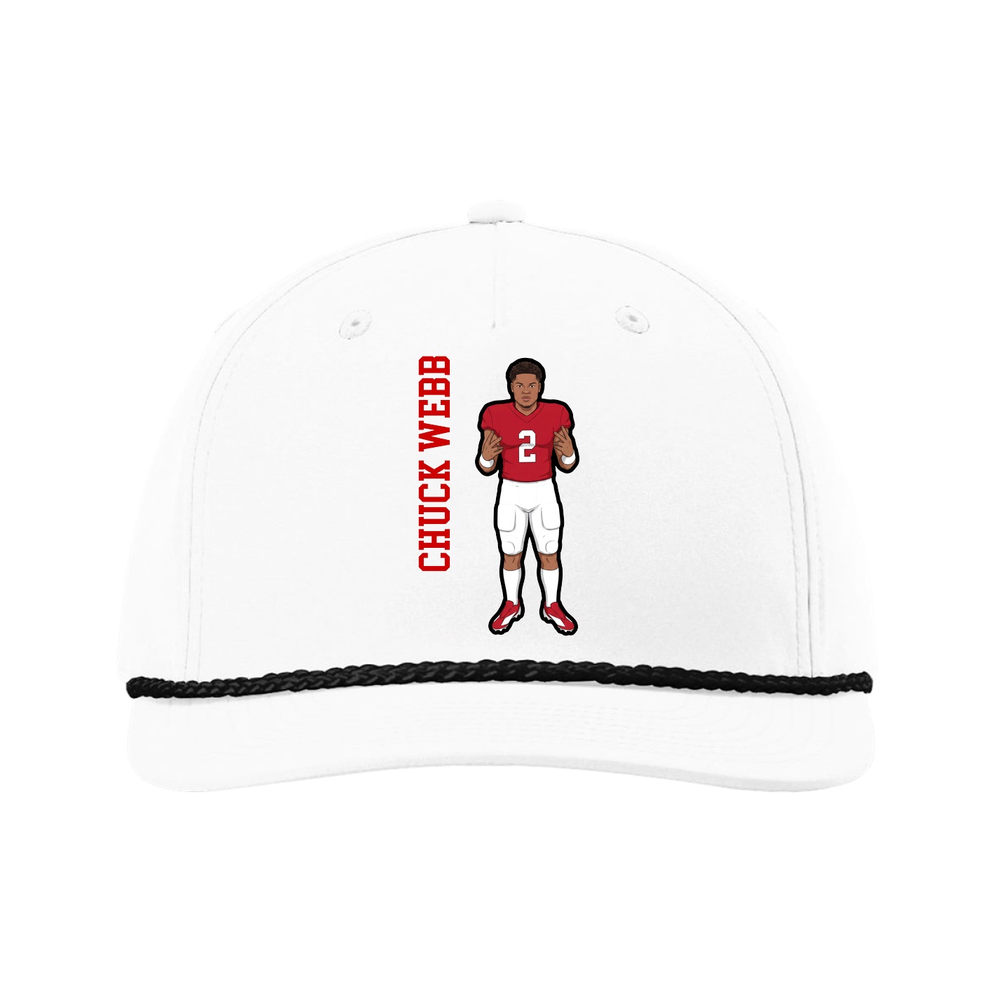 Five-Panel Classic Rope Cap — Name Vertical in White
