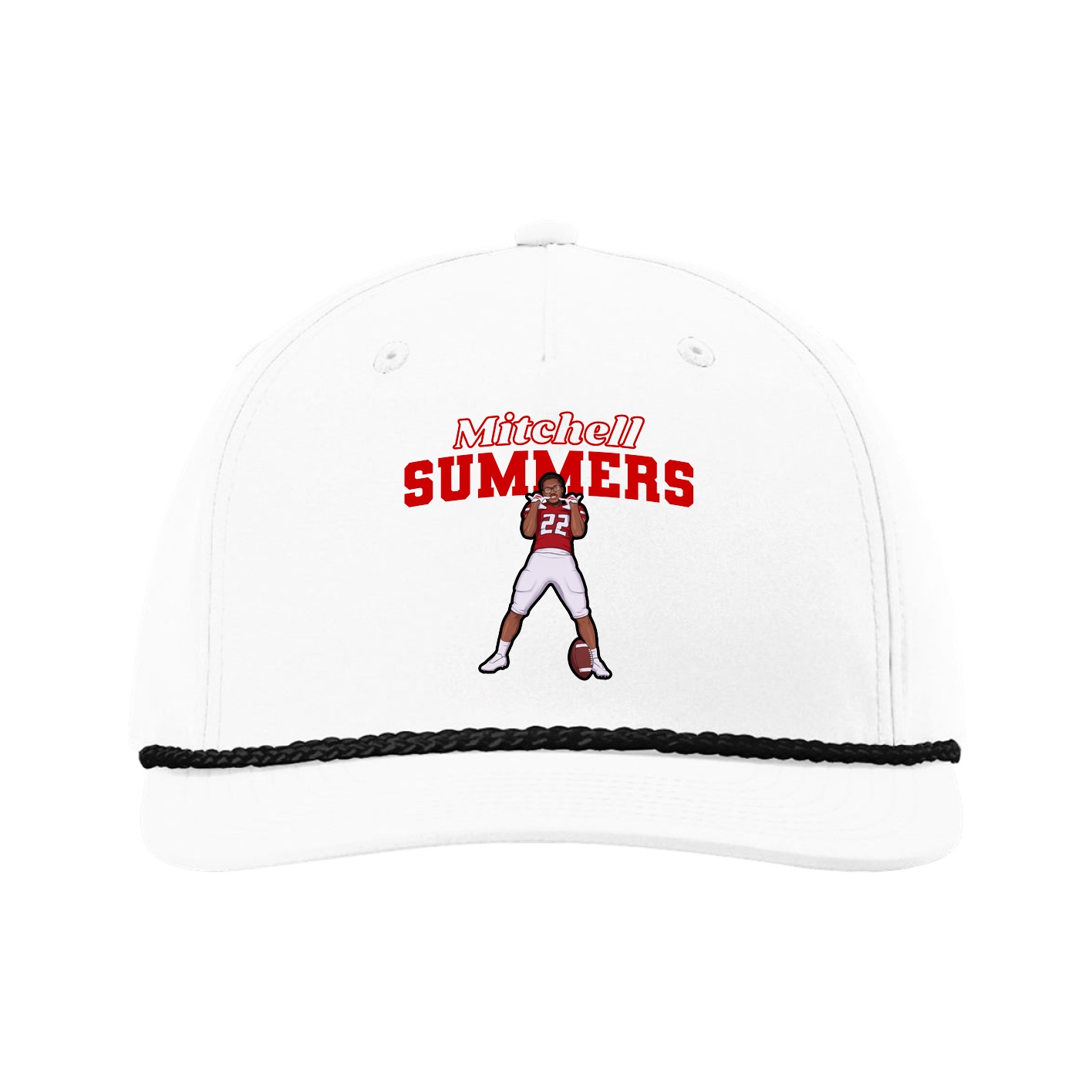Five-Panel Classic Rope Cap — Name Arch in White