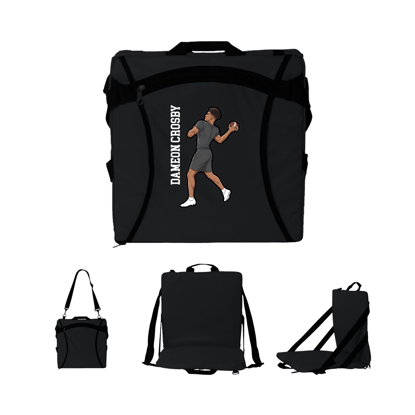 Folding Stadium Seat — Name Vertical in Black