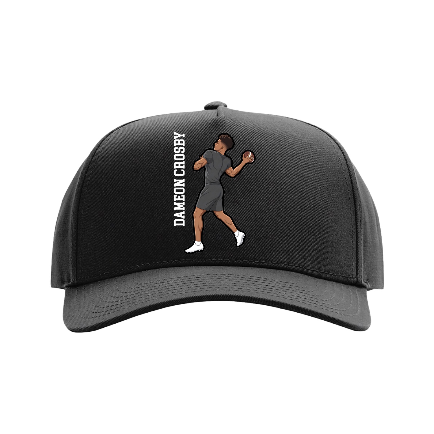 Full Fabric Five-Panel Champ Cap — Name Vertical in Black