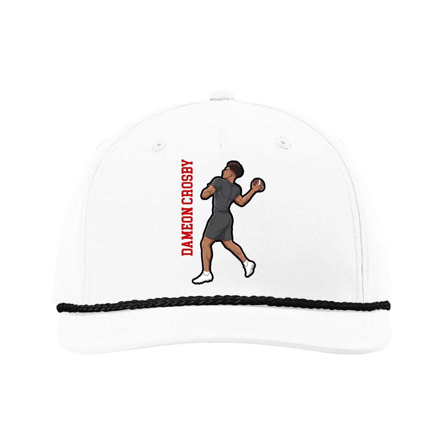 Five-Panel Classic Rope Cap — Name Vertical in White