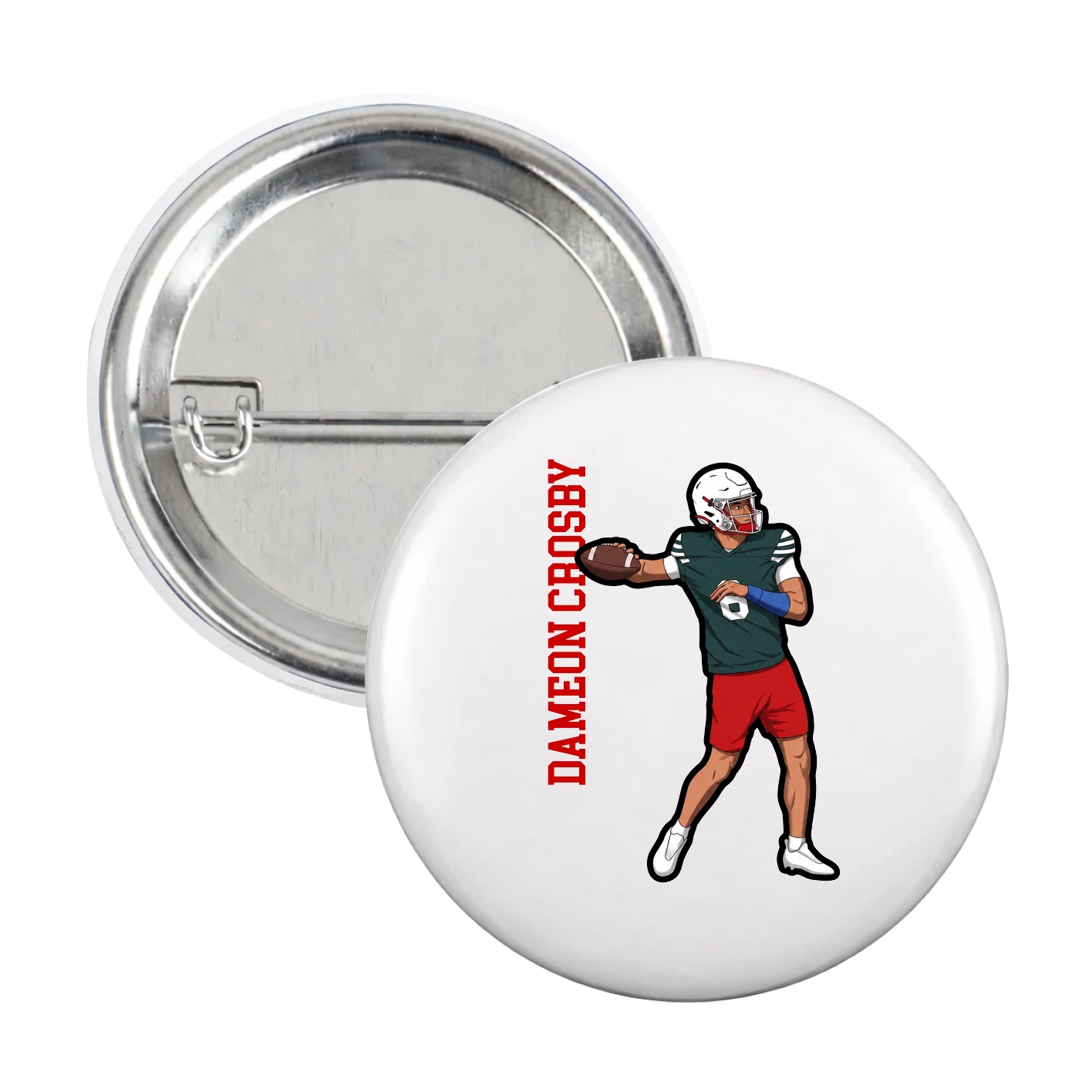 Game Day Button — Name Vertical in White