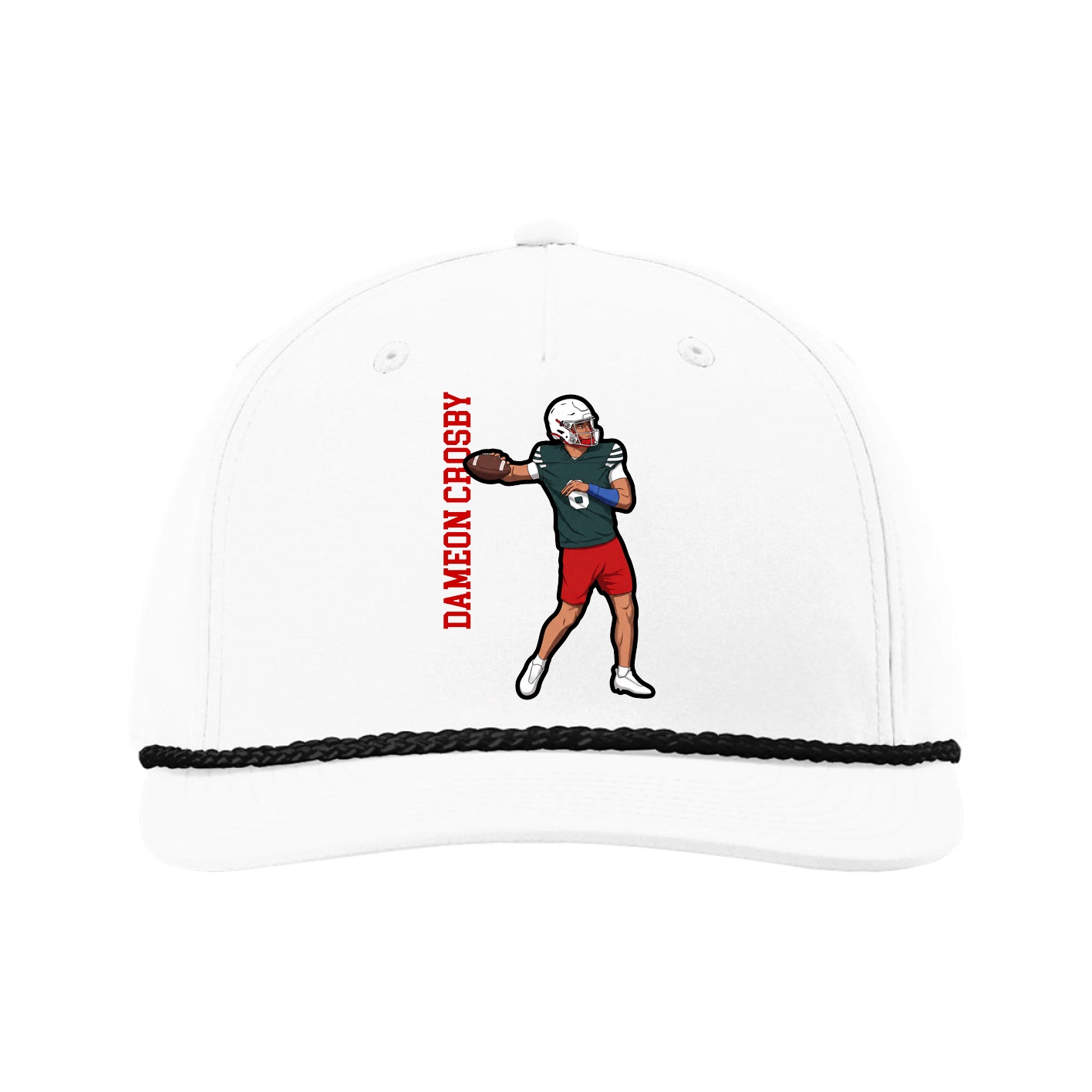 Five-Panel Classic Rope Cap — Name Vertical in White