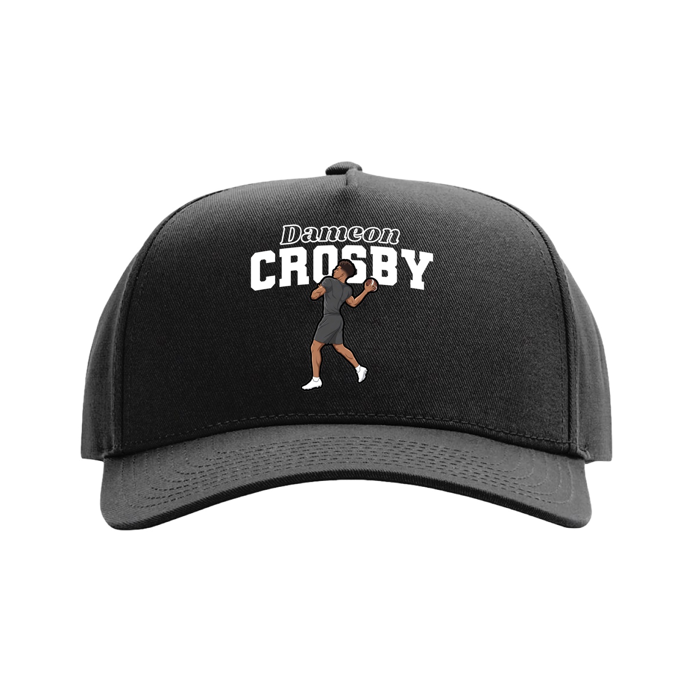 Full Fabric Five-Panel Champ Cap — Name Arch in Black