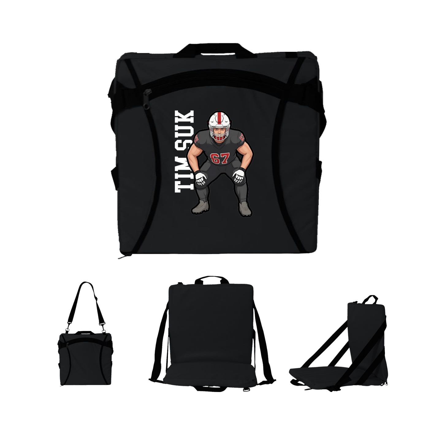 Folding Stadium Seat — Name Vertical in Black
