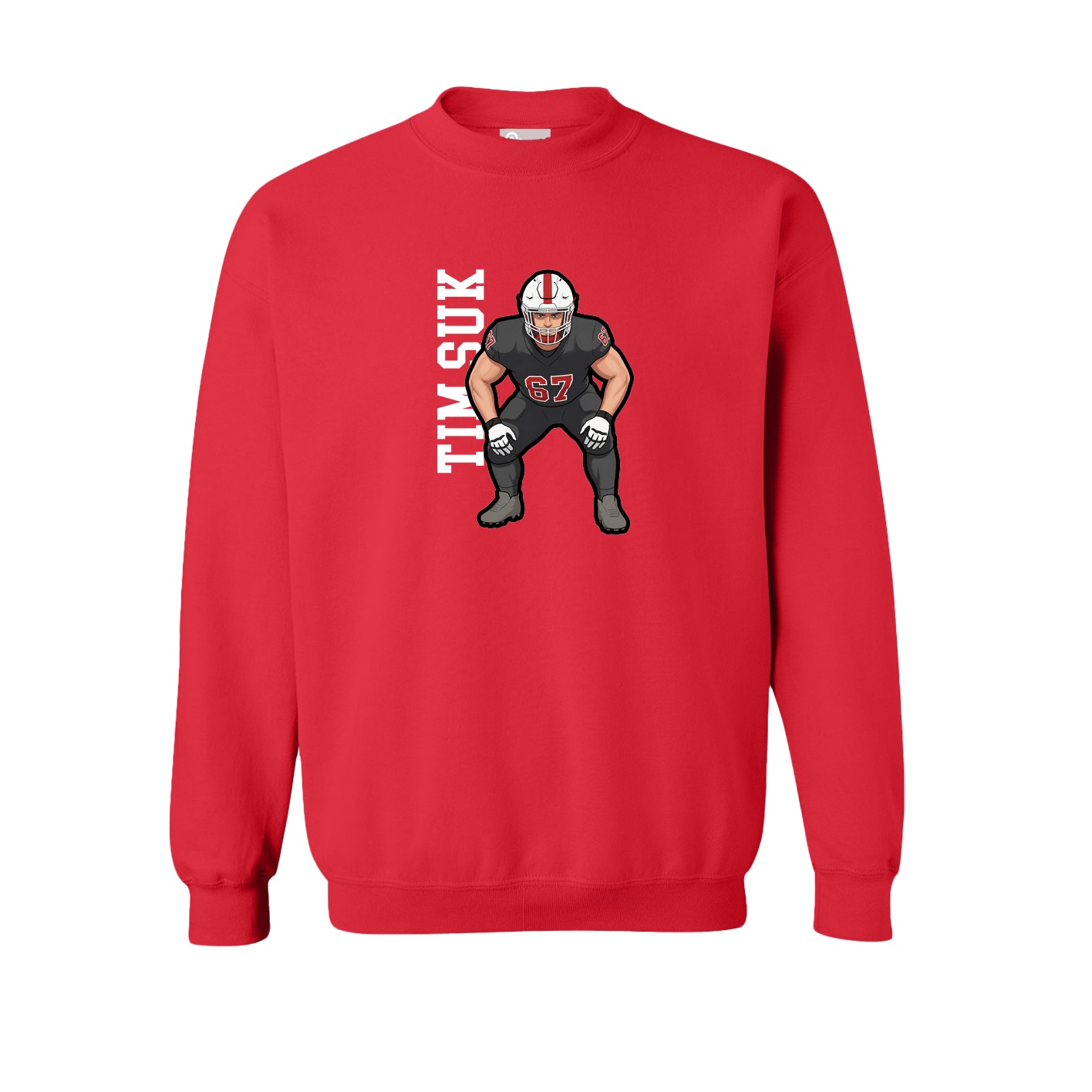 Fleece Crew — Name Vertical in Red