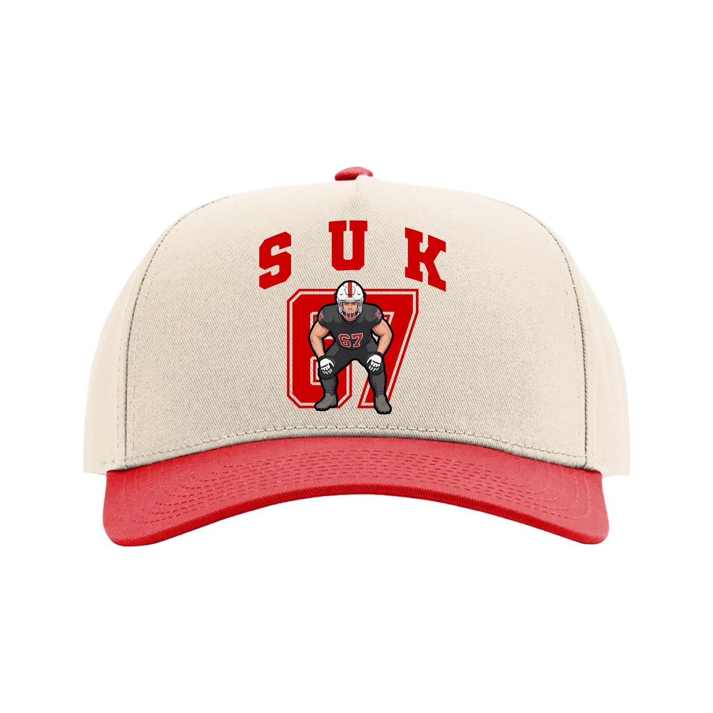 Full Fabric Five-Panel Champ Cap — Number in Cream/Red