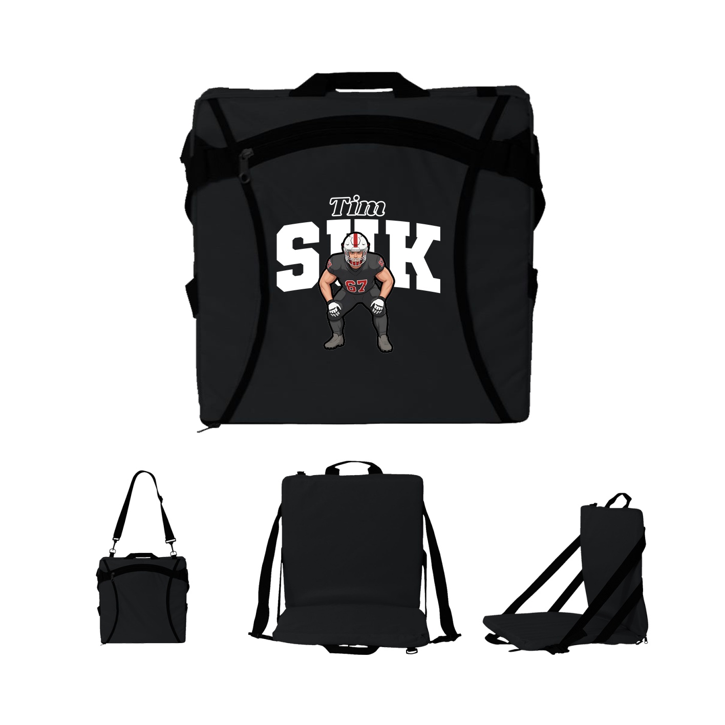 Folding Stadium Seat — Name Arch in Black