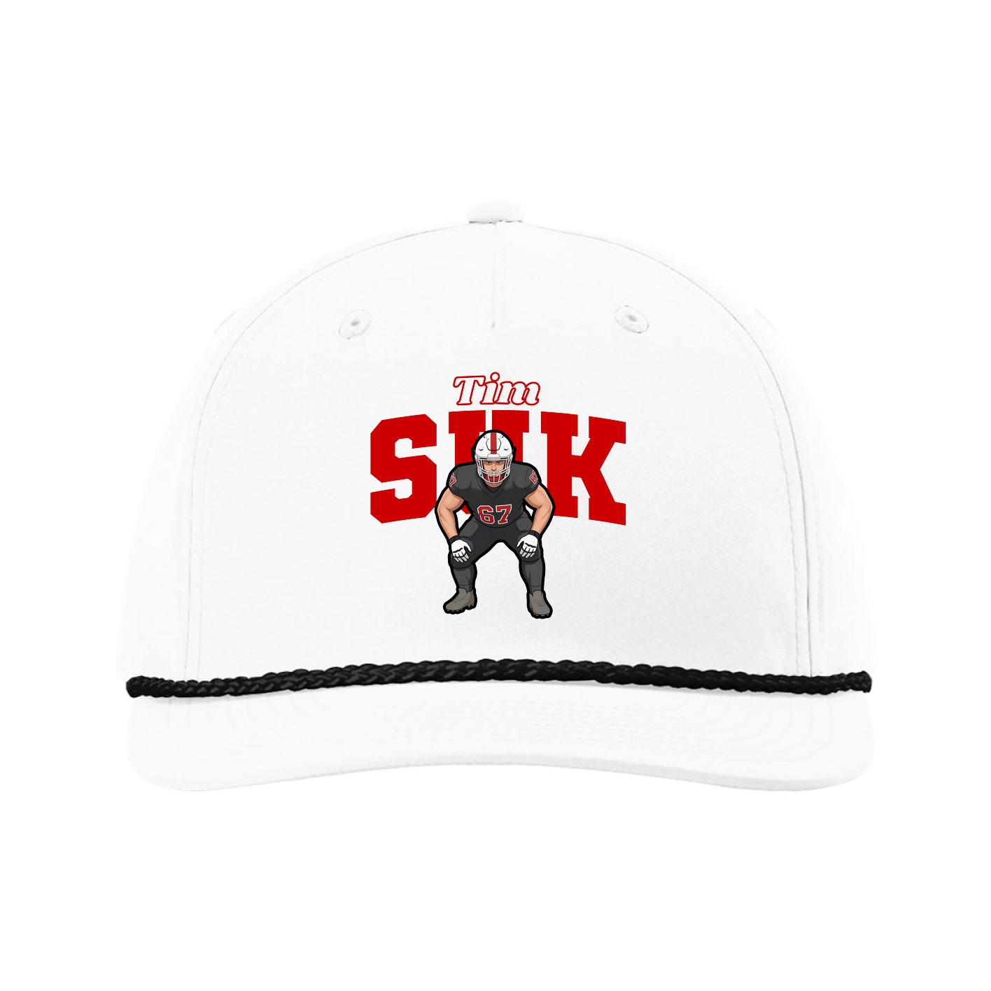 Five-Panel Classic Rope Cap — Name Arch in White